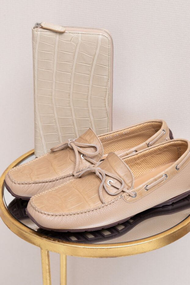 Cesare di Napoli men's moccasins made of genuine leather and alligator leather beige 171976 - photo 2