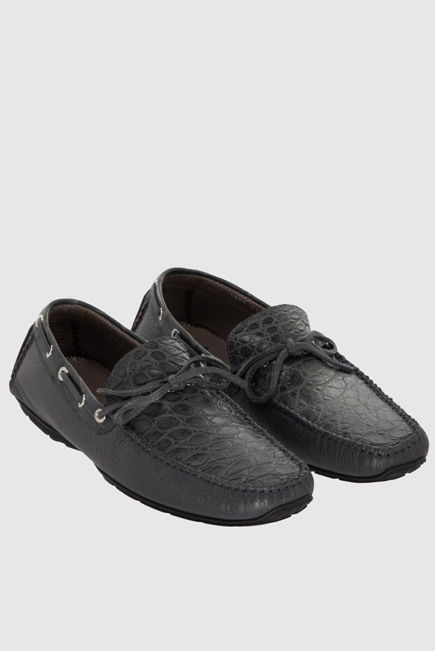Cesare di Napoli gray leather deck shoes with alligator leather inserts for men 171977 - photo 3