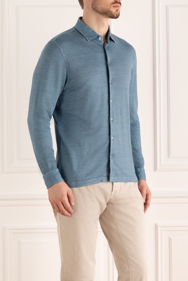Gran Sasso blue linen and elastane shirt for men 172027 - photo 3