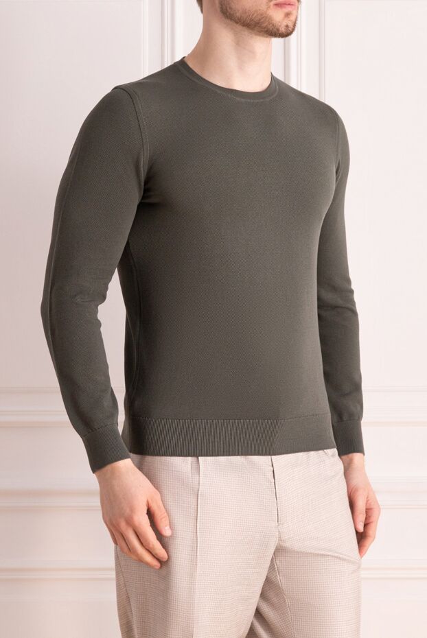 Gran Sasso men's jumper, dark olive, textured cotton knit 172044 - photo 3