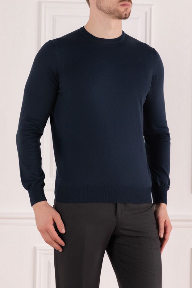 Gran Sasso men's dark blue crew neck jumper made of fine cotton (markdown) 196567 - photo 3
