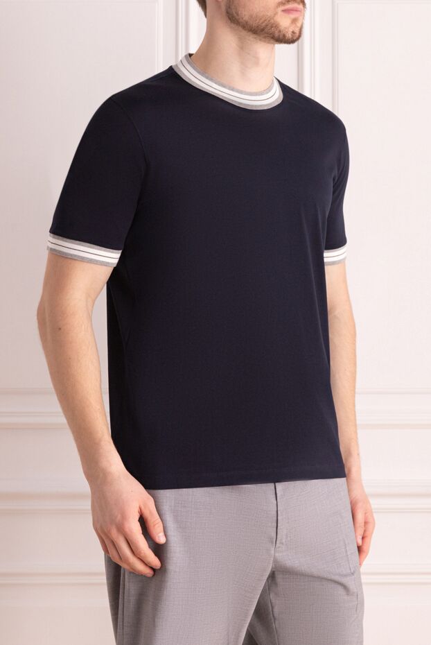Gran Sasso dark blue cotton t-shirt with contrast piping men's 172067 - photo 3