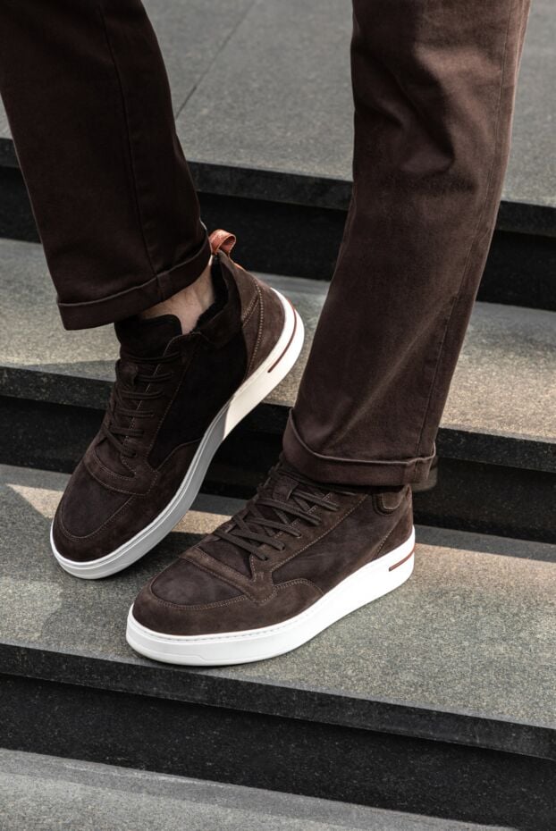 Loro Piana high top sneakers made of brown suede with fur and white sole 172191 - photo 2