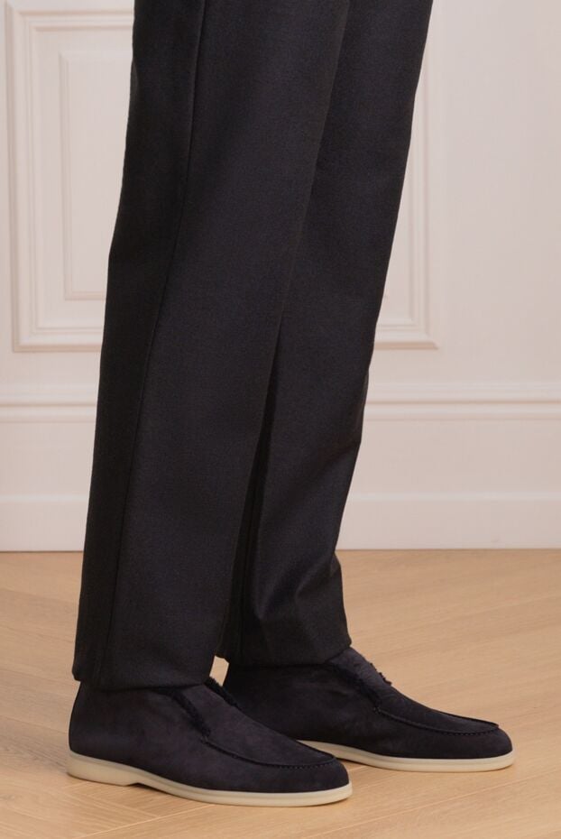 Loro Piana dark blue men's winter loafers made of suede with fur 172199 - photo 2
