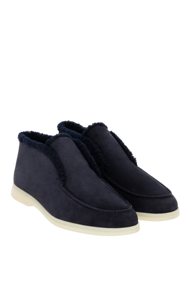 Loro Piana dark blue men's winter loafers made of suede with fur 172199 - photo 3