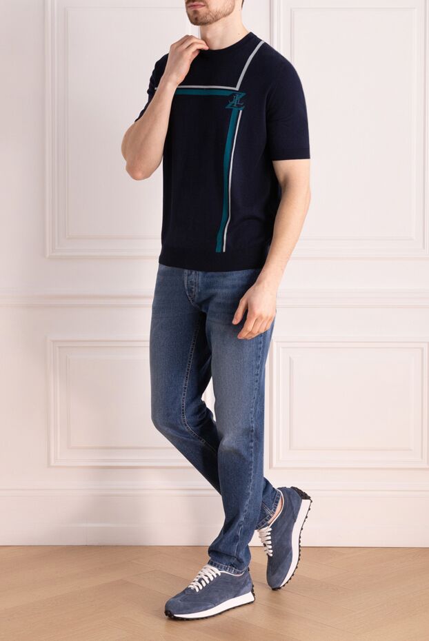 Zilli blue polo shirt decorated with accent stripes and logo men's 172256 - photo 2