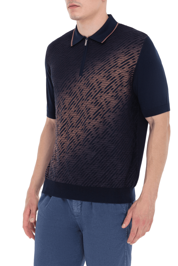 Zilli dark blue polo shirt decorated with geometric contrast pattern men's 172261 - photo 3