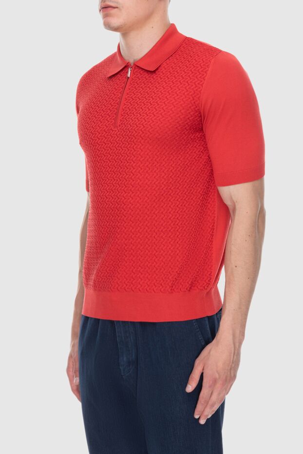 Zilli red polo shirt with insert in textured pattern men's 172266 - photo 3