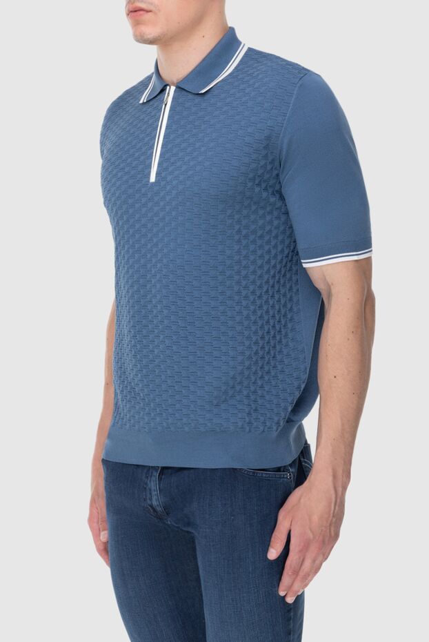 Zilli men's cobalt-colored knitted polo shirt with a textured, raised pattern 172271 - photo 3