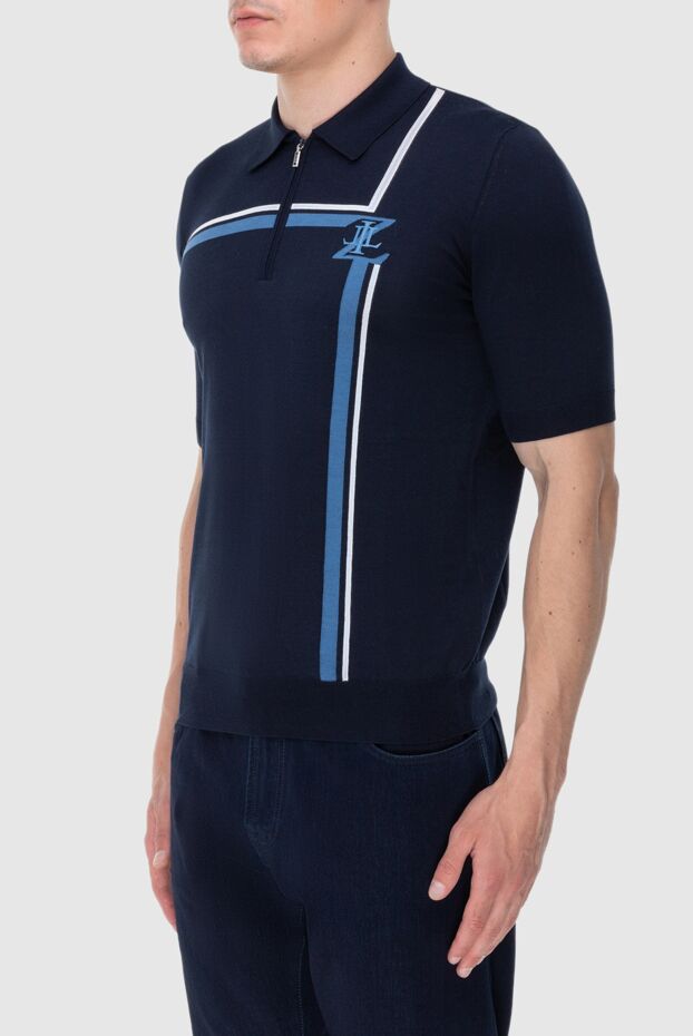Zilli blue polo shirt decorated with contrast stripes and logo men's 172276 - photo 3
