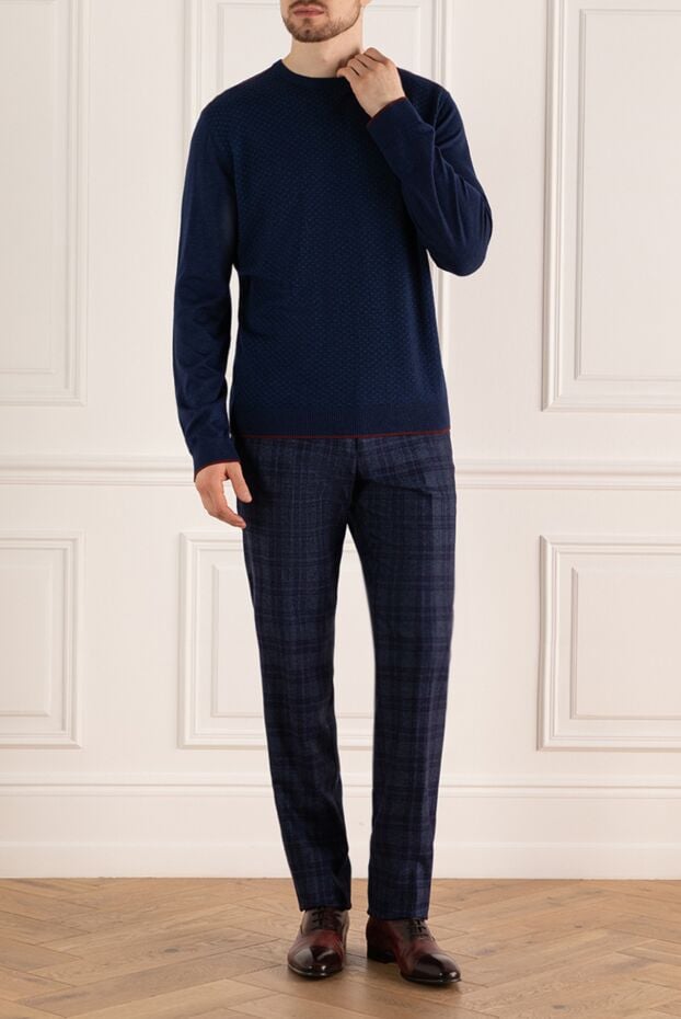 Stefano Ricci blue textured jumper with contrasting wine trim 172310 - photo 2