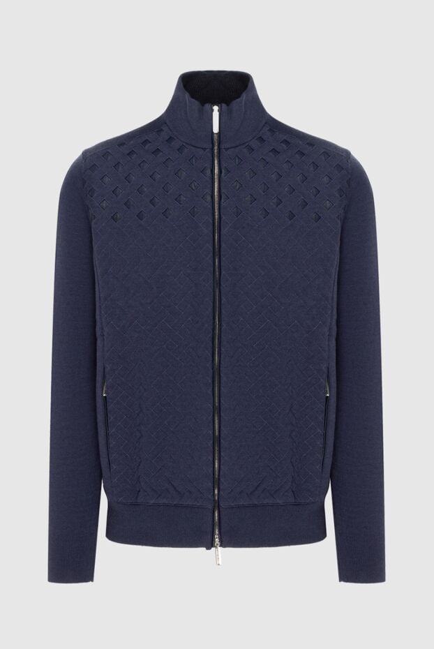 Stefano Ricci men's cardigan made of cashmere, silk and genuine leather blue 172353 - photo 1