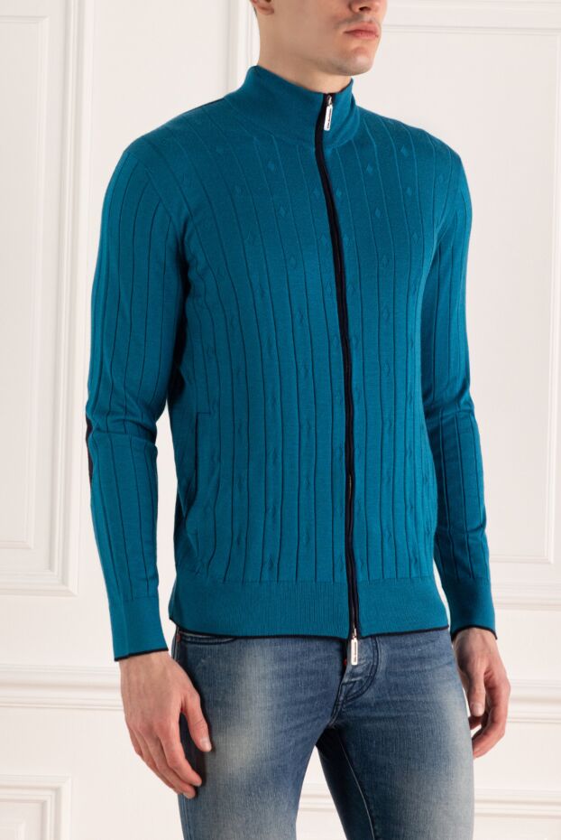 Stefano Ricci cardigan for men made of cashmere, silk and suede blue 172365 - photo 3