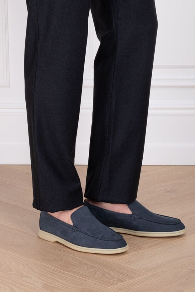 Cesare di Napoli comfortable dark blue nubuck moccasins for everyday wear 172405 - photo 2