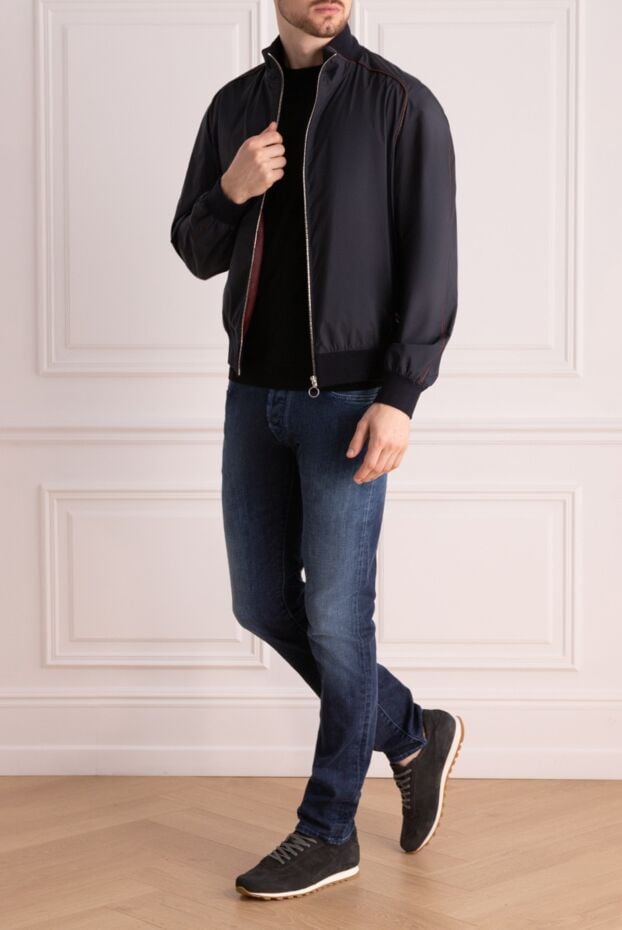 Seraphin nylon and leather jacket blue for men 172444 - photo 2