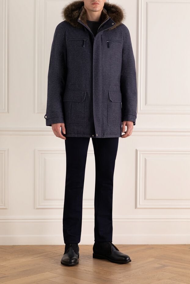 Seraphin men's cashmere down jacket with fur trim on the hood and patch pockets 172452 - photo 2