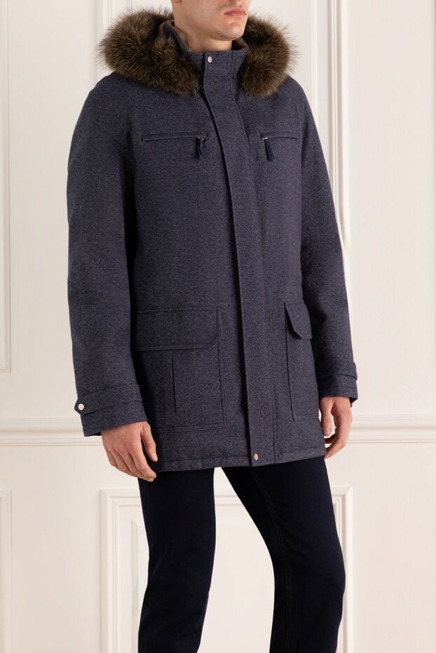 Seraphin men's cashmere down jacket with fur trim on the hood and patch pockets 172452 - photo 3