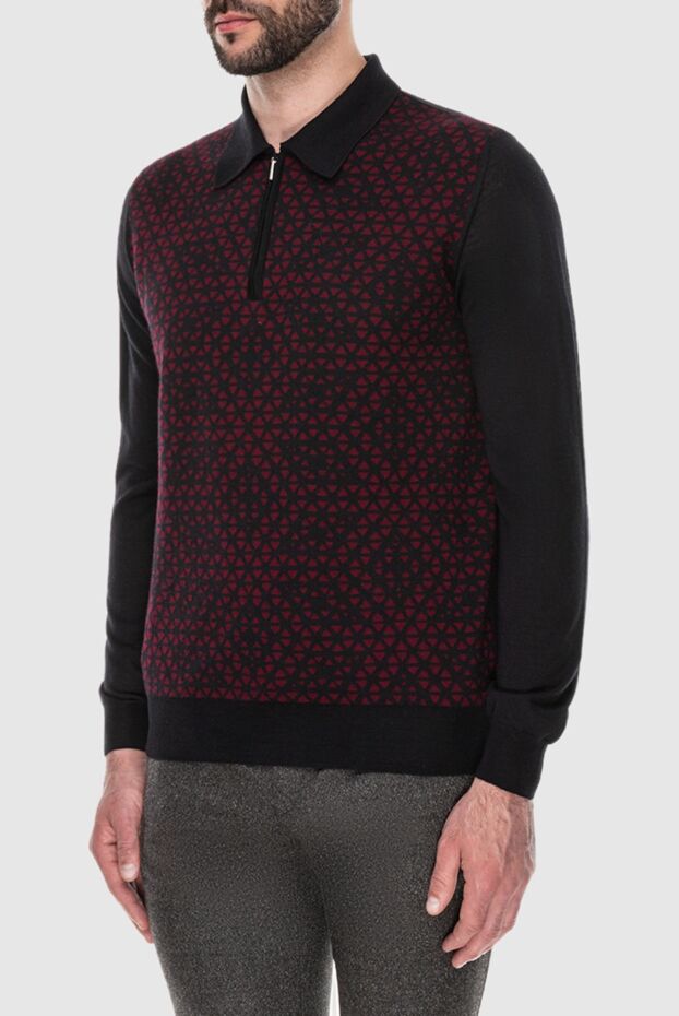 Cesare di Napoli men's long sleeve black polo shirt with contrast geometric pattern 172466 - photo 3