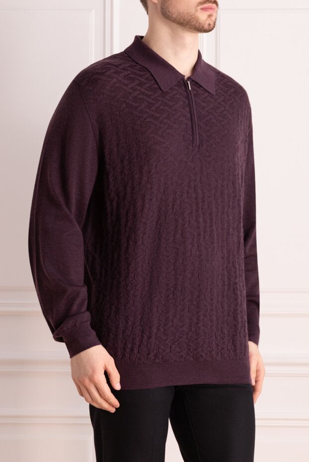 Cesare di Napoli men's long sleeve purple textured patterned polo shirt 172470 - photo 3