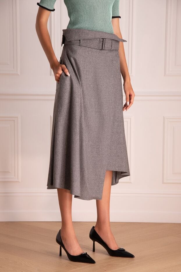 Lorena Antoniazzi gray wool midi skirt with asymmetrical hem and wide belt 172514 - photo 3