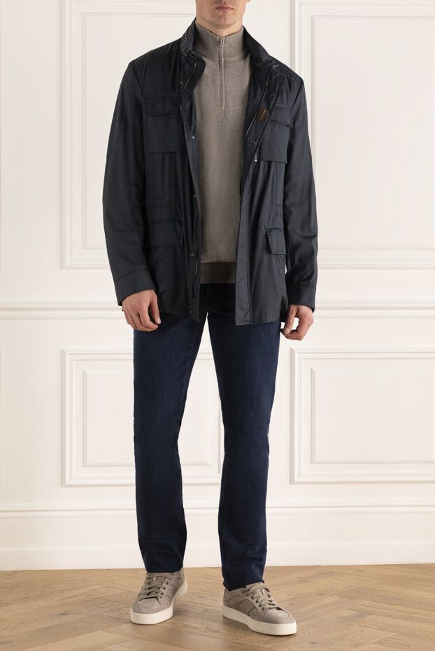 Moorer men's dark blue field jacket made of wool and silk 172542 - photo 3