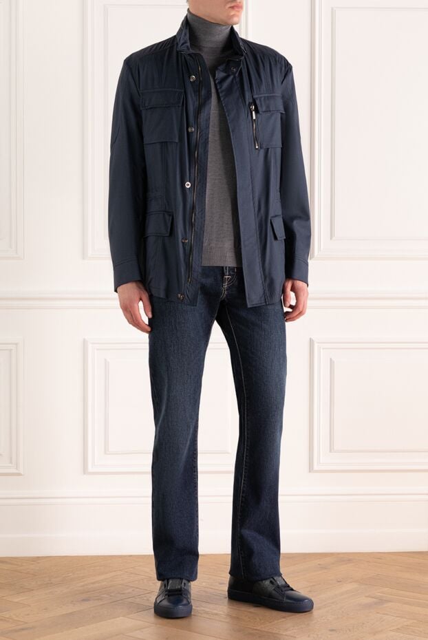 Moorer men's blue field jacket made of wool and silk 172543 - photo 2