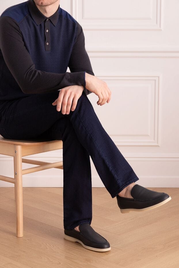 Loro Piana classic loafers in alce soft moose leather and calfskin blue 172665 - photo 2