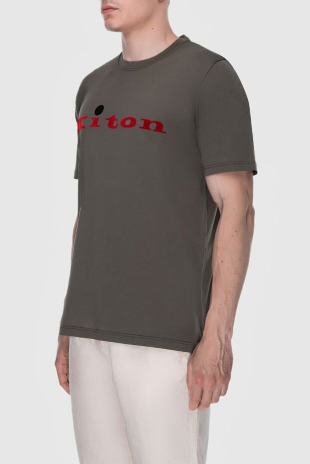 Kiton оливкова футболка з бавовняного джерсі з логотипом 172687 - фото 3