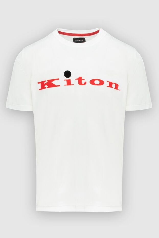 Kiton футболка біла з фірмовим оксамитовим принтом на грудях 172689 - фото 1