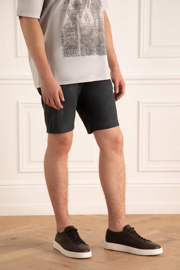 PT01 (Pantaloni Torino) men's dark blue summer shorts made of cotton, linen, and viscose 172811 - photo 3