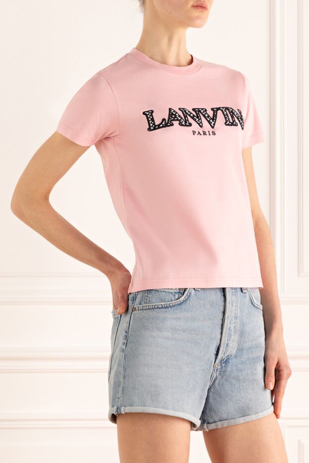 Lanvin women's pink t-shirt with contrast logo embroidery 172891 - photo 3