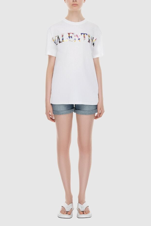 Valentino white cotton womens t-shirt with a sequin logo 172894 - photo 2