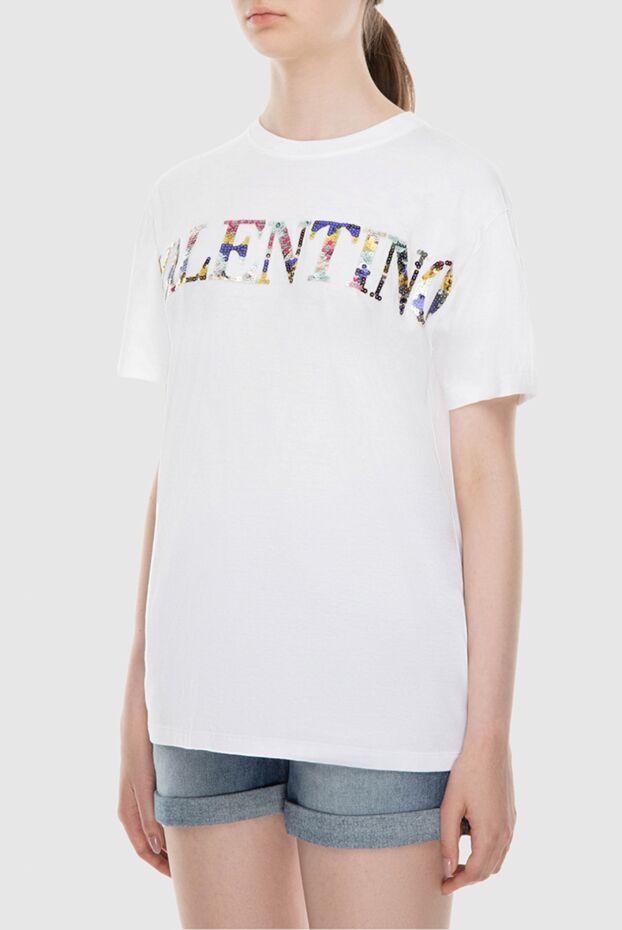 Valentino white cotton womens t-shirt with a sequin logo 172894 - photo 3
