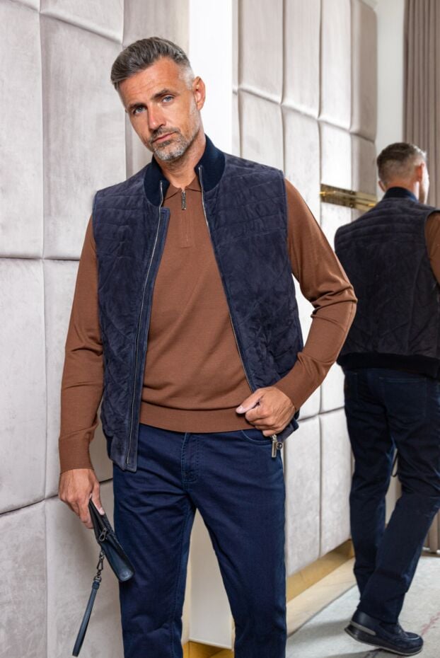 Stefano Ricci men's blue suede and crocodile leather vest 172966 - photo 2