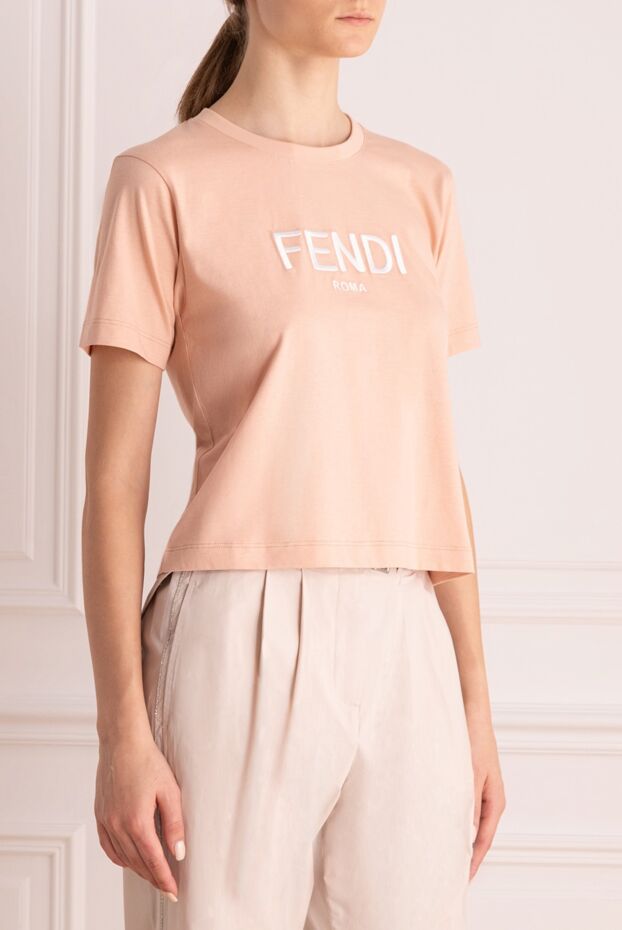 Fendi basic t-shirt in soft cotton in a powder shade with embroidered logo 173054 - photo 3