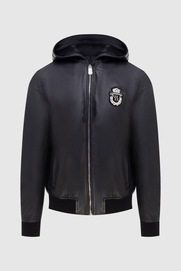 Billionaire mens black leather hooded jacket with embroidered logo 173225 - photo 1
