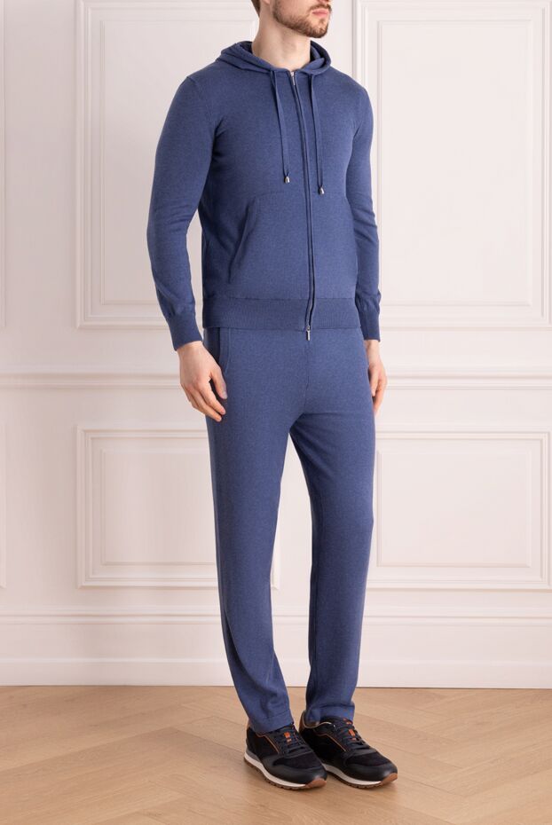 Cesare di Napoli mens blue cotton tracksuit with hoodie and hood 173280 - photo 3