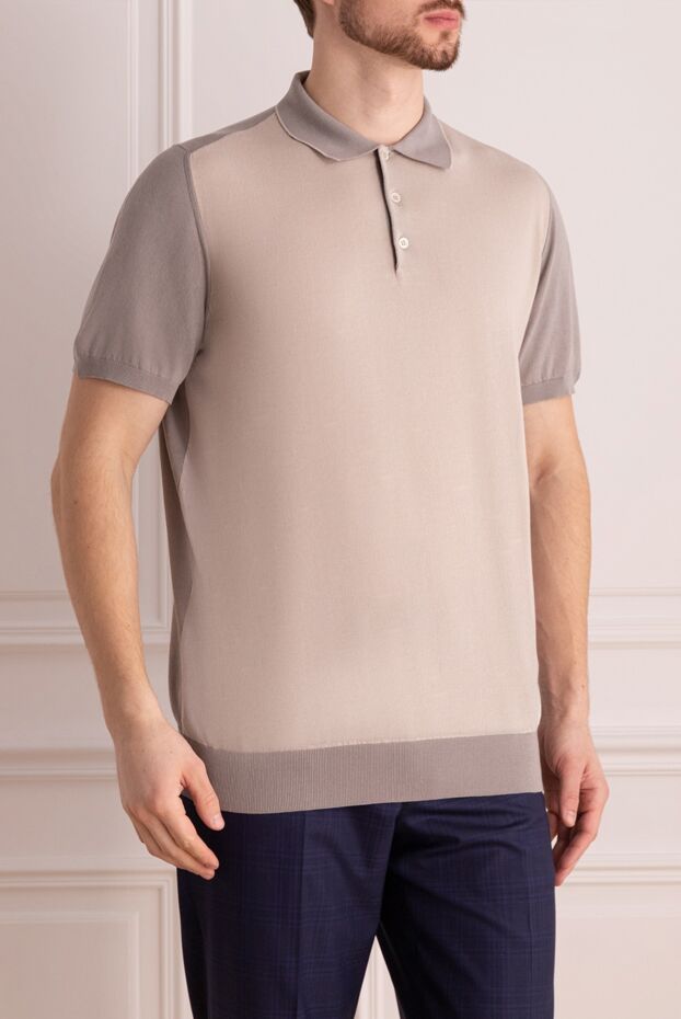 Cesare di Napoli beige polo shirt with contrasting inserts for men 173282 - photo 3