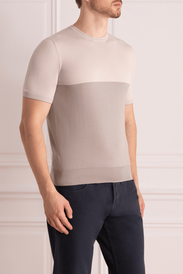 Cesare di Napoli men's beige and white cotton short-sleeved jumper 173291 - photo 3