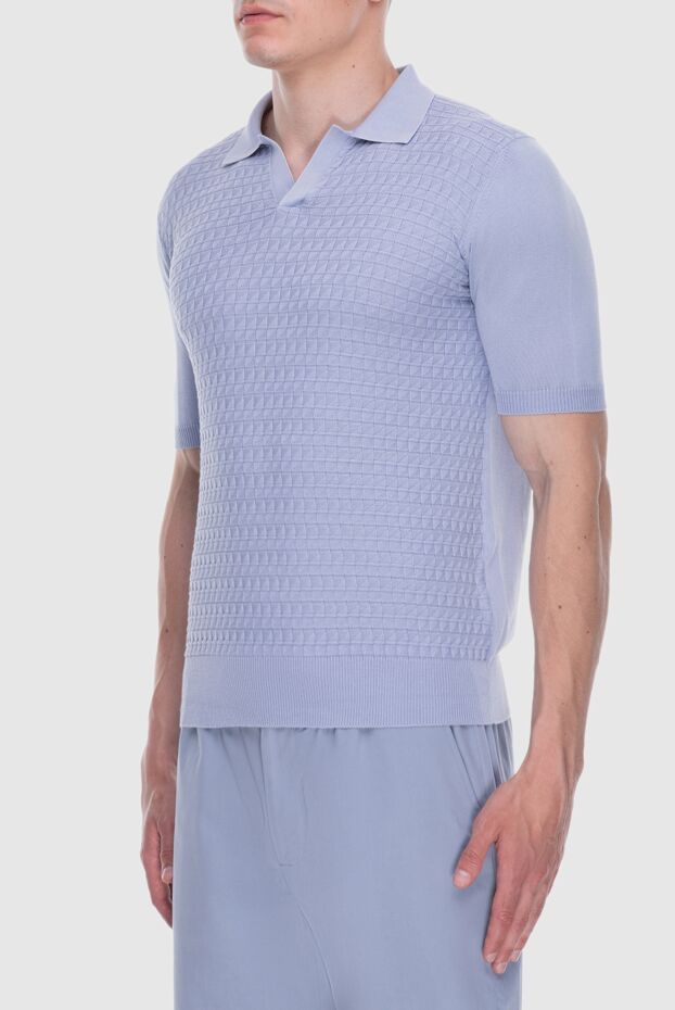Cesare di Napoli light blue cotton polo shirt with a textured check pattern for men 173365 - photo 3