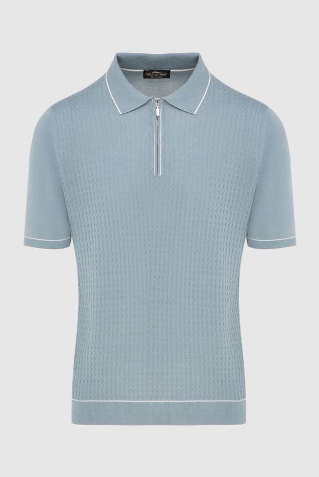 Cesare di Napoli light blue silk polo shirt with a textured pattern for men 173366 - photo 1