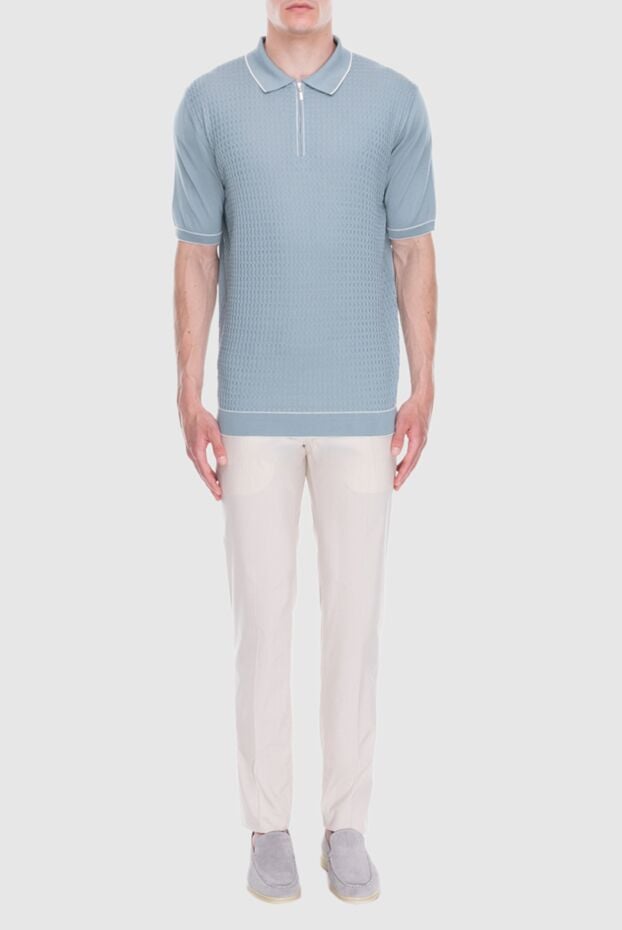 Cesare di Napoli light blue silk polo shirt with a textured pattern for men 173366 - photo 3