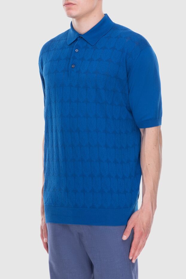 Cesare di Napoli blue silk polo shirt with a textured pattern and buttons for men 173369 - photo 3
