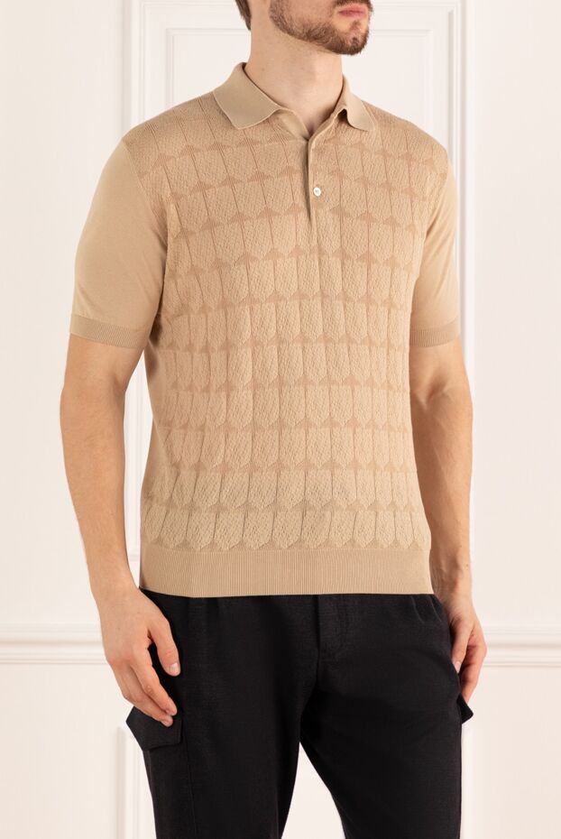 Cesare di Napoli beige silk polo shirt with a textured pattern and buttons for men 173370 - photo 3