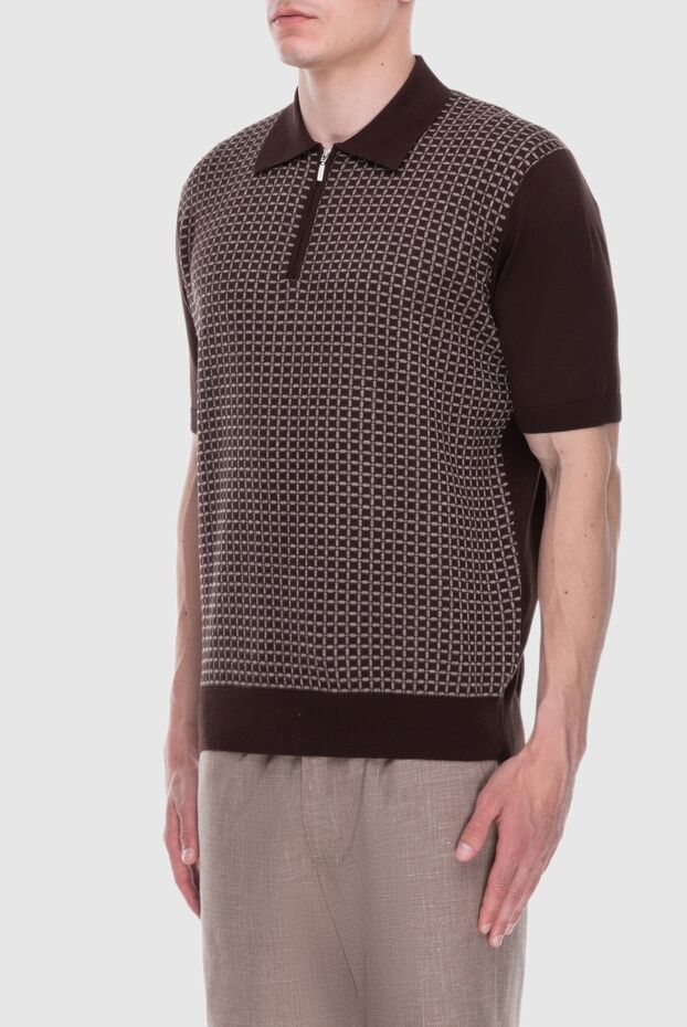 Cesare di Napoli brown cotton polo shirt with a contrasting structured pattern for men 173372 - photo 3
