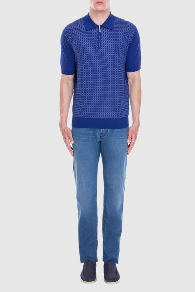 Cesare di Napoli blue cotton polo shirt with a contrasting structured pattern for men 173373 - photo 2