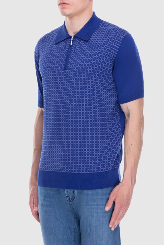 Cesare di Napoli blue cotton polo shirt with a contrasting structured pattern for men 173373 - photo 3