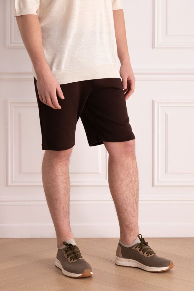 Cesare di Napoli men's dark brown cotton shorts with a drawstring waistband 173433 - photo 3