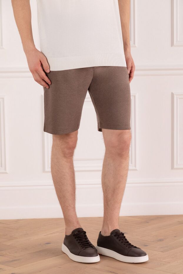 Cesare di Napoli men's light brown cotton knit shorts with drawstrings 173460 - photo 3