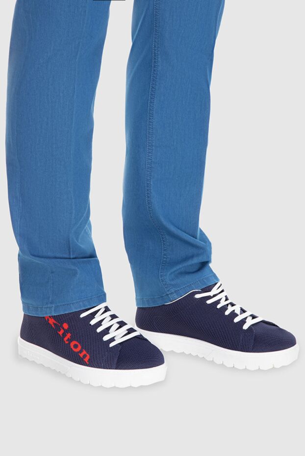 Kiton dark blue textile sneakers with red logo 173484 - photo 3